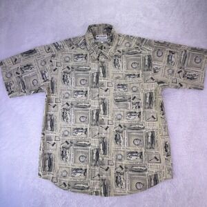 Columbia All-Over Print Fish Outdoor Short Sleeve Button-Up Shirt Mens Large